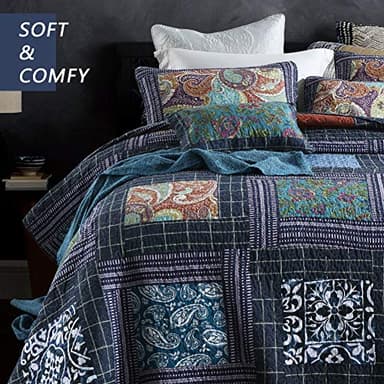 Secgo Twin Size Quilt Size - 100% Cotton Comforter Set Bedding Sets (68 * 86 Inch) with 2 Pillow Shams, Patchwork Reversible Lightweight Bedspread - Image 4