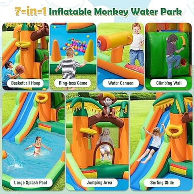 BOUNTECH Inflatable Water Slide, Jungle Kids Water Park Jump Castle with Long Slide, Splash Pool, Water Slides Inflatables for Kids, Blow up Backyard Party Outdoor Water Slide Bounce House with Blower - Image 6