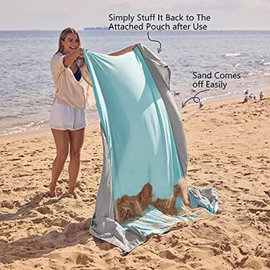 WEKAPO Beach Blanket - Sandproof Waterproof Extra Large Beach Mat | Oversized Sand-Free Lightweight Quick-Drying | Beach Vacation Essentials with Stakes & Corner Pockets (Grey, 9x7 FT) - Image 5