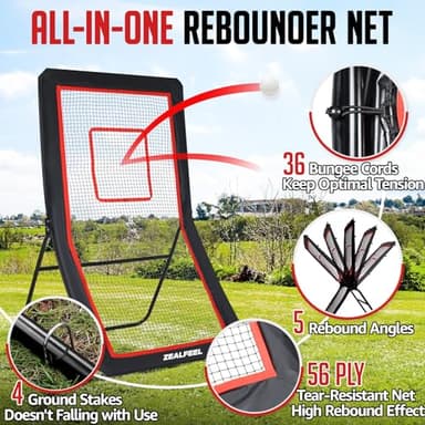 ZEALFEEL Lacrosse Rebounder, 4x7FT/4x6FT Lacrosse Rebound for Backyard with 5 Rebound Angles, Target Strip, Volleyball Rebounder Net Perfect for Lax Baseball Volleyball & Soccer Practice - Image 4
