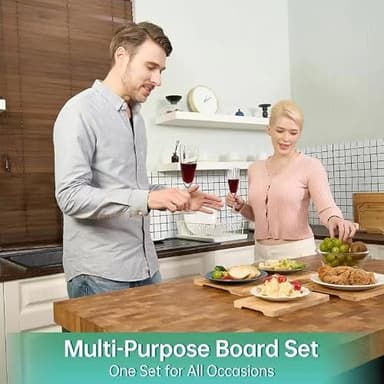 Bamboo Cutting Boards for Kitchen, Wood Cutting Board with Holder, Bamboo Cutting Board Set Reversible with Juice Grooves for Meat Cheese Fruit and Vegetables (Four Piece Set) - Image 8