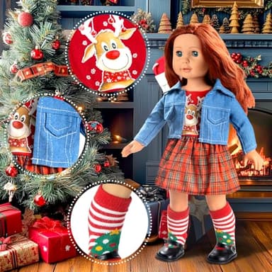 18-inch-Doll-Clothes-Accessories ARTST 18 Doll Accessories American Doll Clothing Dress Outfit Set with Hat Shoes Socks WaistBag for Girls - Image 6
