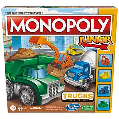 Monopoly Junior Trucks Edition Board Game for Kids Ages 5+, 2-4 Player Kids Games (Amazon Exclusive) - Image 1