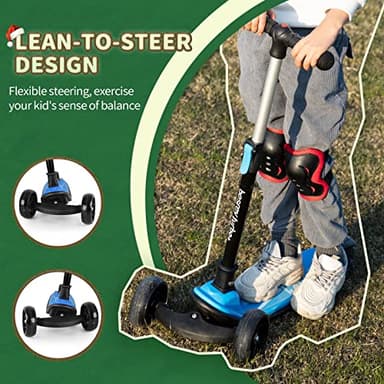 besrey Kick Scooter for Kids Ages 3-10, 3-Wheel Folding Scooter with Adjustable Height, LED Light Wheels, Extra Wide Deck for Outdoor Activities - Image 4