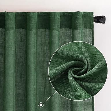 MIULEE Emerald Green Linen Curtains 72 Inch Length for Bedroom Living Room, Soft Thick Linen Textured Window Drapes Semi Sheer Light Filtering Back Tab Rod Pocket Burlap Look Christmas Decor, 2 Panels - Image 2