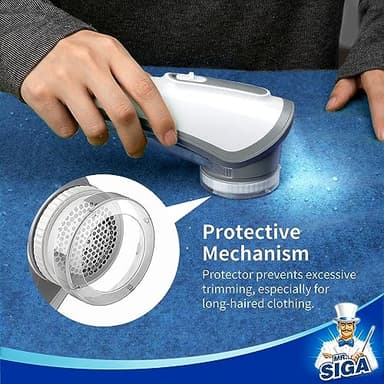 MR.SIGA Fabric Shaver and Lint Remover, Battery Operated Portable Lint Shaver with LED Lights, 2 Replaceable 6-Leaf Blades, Cream/Gray - Image 5