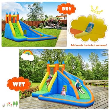 Costzon Inflatable Water Slide, Giant Bouncy Waterslide Park for Kids Backyard Outdoor Fun w/ 735w Blower, Climbing Wall, Splash Pool, 2-pcs, Blow up Water Slides Inflatables for Kids Party Gift - Image 3