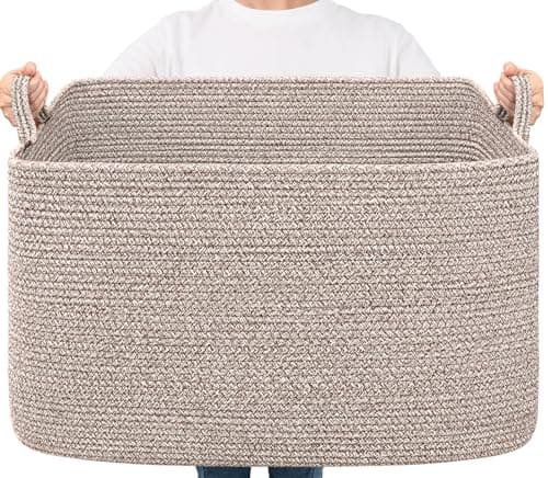 Goodpick Blanket Basket, Woven Baskets for Storage, Extra Large Storage Basket for Clothes, Toys, Dirty Clothes Basket for Laundry, Living Room, 23.6" x 15.7" x 13.8", Brown, 85L - Image 1