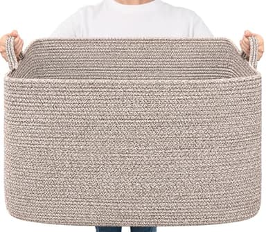 Goodpick Blanket Basket, Woven Baskets for Storage, Extra Large Storage Basket for Clothes, Toys, Dirty Clothes Basket for Laundry, Living Room, 23.6" x 15.7" x 13.8", Brown, 85L - Image 1
