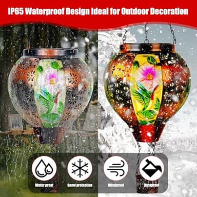 2 Pcs Hummingbird Solar Hot Air Balloon Lantern with Flame, Hot Air Balloon Decorations for Yard Porch Decor, Glass Large Hanging Outdoor Decor, Solar Lantern Waterproof, Hummingbird Gardening Gifts - Image 5