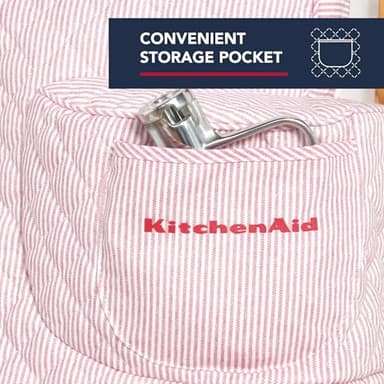 KITCHENAID Fitted Tilt-Head Stand Mixer Cover with Storage Pocket, Quilted 100% Cotton,14.4"x18"x10", Ticking Stripe Hibiscus Pink - Image 4