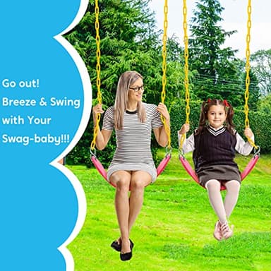 TURFEE 2 Packs Heavy Duty Swing Seat, Swing Set Accessories Replacement with 4 Snap Hooks for Kids Outdoor Play Playground, Trees, Swingsets, Playground(Pink) - Image 3