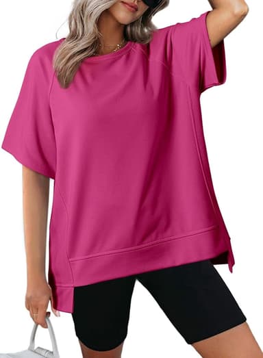 Dokotoo Oversized T Shirts for Women Crewneck Short Sleeve Casual Summer Tops Lightweight Loose High Low Blouse - Image 1