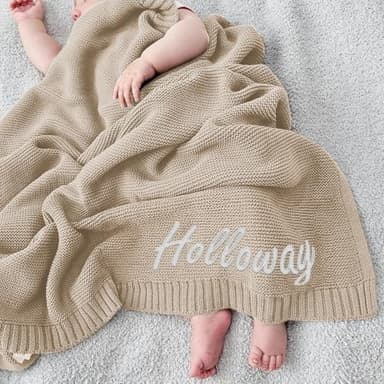 TTMIZA Personalized Baby Knit Blanket Custom Embroidered with Name for Newborn Baby Boy and Girl Nursery Blankets Gifts Customize Baby Blankets 37x42in Newborn Holiday Shower Gift - Image 1