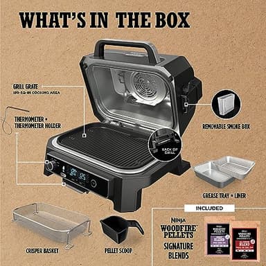 Ninja | Grill & Smoker | Outdoor Woodfire Pro XL | 4 in 1 Grill, BBQ Smoker, Air Fryer & Bake | Portable | Includes Built in Thermometer & 2 Woodfire Pellet Packs | Dark Grey | OG850 - Image 13