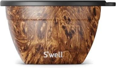 S’well Stainless Steel 64oz Salad Bowl Kit, Teakwood Finish, Includes 2oz Condiment Container and Removable Tray, Leak-Proof and Easy to Clean, Dishwasher Safe - Image 2