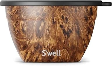 S’well Stainless Steel 64oz Salad Bowl Kit, Teakwood Finish, Includes 2oz Condiment Container and Removable Tray, Leak-Proof and Easy to Clean, Dishwasher Safe - Image 1