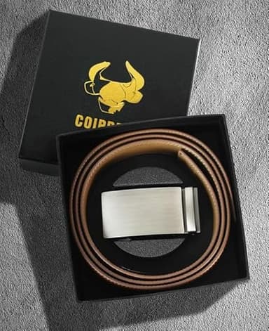 Coipdfty Men's Belts Leather Ratchet Belt Dress Belts for Men Adjustable Belt for Casual Jeans (Silverplate-brownbelt, 31"-36" Waist Adjustable) - Image 6