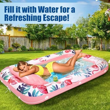 Premium Inflatable Tanning Pool Lounger Lake Flamingo Pool Float Floaties for Adults - Comfortable Design with Cup Holders and Headrest - Perfect for Beach Parties, Lake Lounging, and Tanning - Image 2