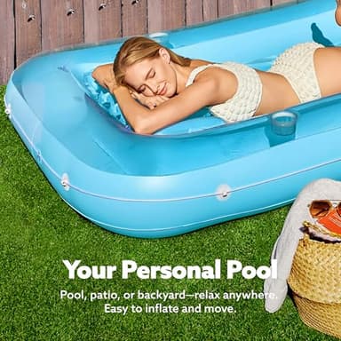 SLOOSH Inflatable Tanning Pool Lounger Float, 70" x 46" Pool Floats Adult with Pillow, 4 in 1 Suntan Tub Raft Floatie,Sunbathing Bed Lounge for Water Blow Up Kids Ball Pit Party Gifts, L-Blue - Image 3