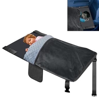 Airplane Bed for Toddler with Blanket, Airplane Seat Extender for Kids, Baby Airplane Travel Essentials, Grey - Image 1