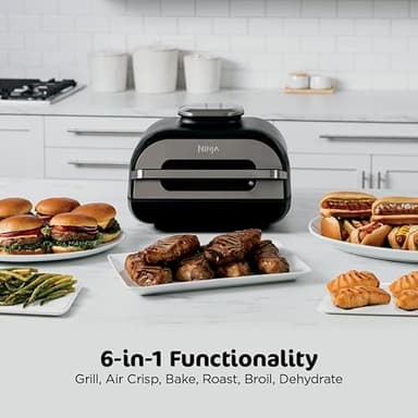 Ninja | Indoor Grill and Air Fryer| Foodi Smart XL | 6-in-1 Grill, Air Fry, Roast, Bake, Broil, Dehydrate & Crisp |Smart Thermometer & Splatter Shield | Dishwasher Safe Parts | Black/Silver | FG551 - Image 2