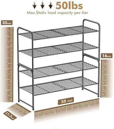SUFAUY 2-Tier 33" Wide Shoe Rack, Closet Metal Shoe Rack Organizer Heavy Duty, Stackable, Black - Image 3