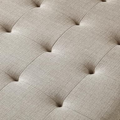 24KF Large Square Upholstered Tufted Linen Ottoman Coffee Table, Large Footrest Ottoman with Solid Wood Shelf-Linen - Image 5