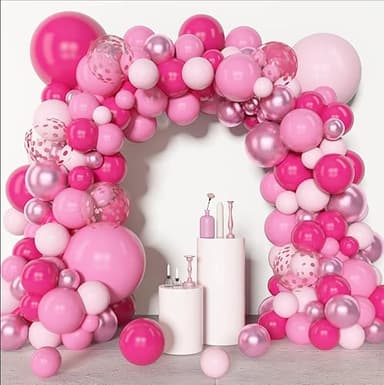 Amandir 153pcs Pink Balloon Garland Arch Kit, Different Sizes 18 12 10 5 inch Hot Pink Latex Metallic Confetti Pink Balloons for Birthday Princess Wedding Baby Shower Party Decorations - Image 7