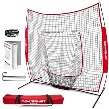 PowerNet Baseball & Softball Practice Net 7x7 FT, Outdoor Baseball Training Equipment for Pitching & Batting Practice (Red Net) - Image 1