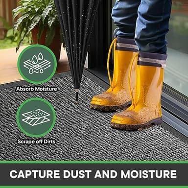 Mibao Front Door Mat, Heavy Duty Durable Welcome Mat for Outdoor Indoor, Dirt Trapper Waterproof Super Absorbent Door Mat for Entryway Outside Patio Porch, 73" x 46", Gray - Image 5