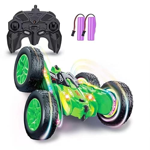 Kribin Remote Control Car, RC Car with Sides Light Strip and Headlights - Toy for Boys 4-7 - Green - Image 1