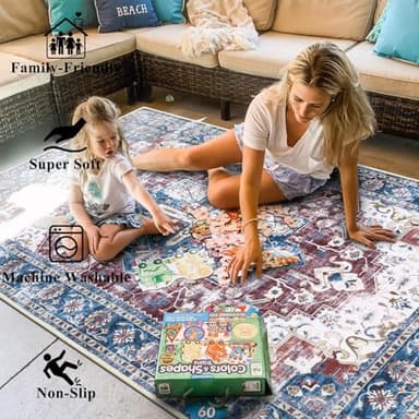 Topotdor Washable Rugs 6x9 Vintage Area Rugs Non-Slip Area Rugs Low Pile Floor Carpet Printed Soft Durable Stain Resistant Foldable Rugs Living Room Dining Room Bedroom,Burgundy - Image 6