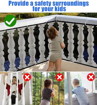 JIFTOK Ewaves Stairway Net - Baby Safety Rail - 181 inch x 32 inch - Banister Stair Net for Child, Small pet,Toy- Indoor & Outdoor(Black) - Image 4