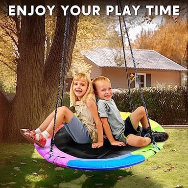 TURFEE 40" Saucer Tree Swing for Kids - 900Lb Weight Capacity, 900D Waterproof Oxford Fabric Platform Swing Seat with Adjustable Ropes for Kids Playground Outdoor Activity Backyard Fun (Rainbow) - Image 7