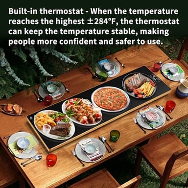 Electric Warming Tray（Extra Long 40”x12”），Food Warmer with Thermostat and Full Surface Heating，Food Warming Mat with 2 Temperature Modes for Parties Buffet，Gatherings，Gold Edge - Image 6