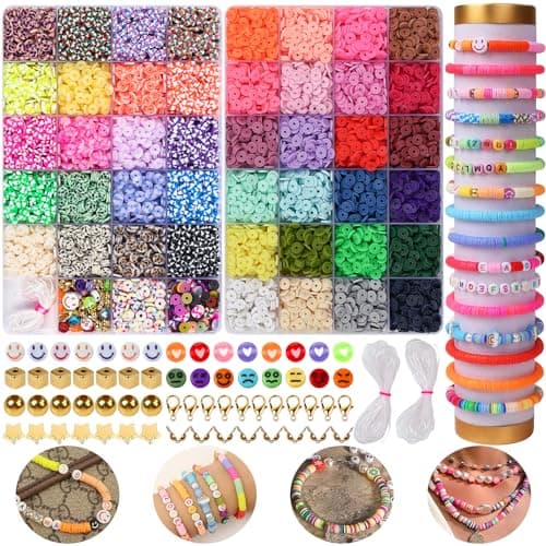 XSEINO 9000PCS Clay Beads Bracelet Making Kit,46Colors Flat Friendship Polymer Heishi Beads for Jewelry Making with Rich Jewelry Making Accessories for Crafts Christmas Gifts - Image 1