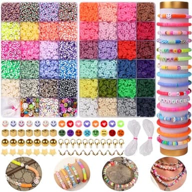 XSEINO 9000PCS Clay Beads Bracelet Making Kit,46Colors Flat Friendship Polymer Heishi Beads for Jewelry Making with Rich Jewelry Making Accessories for Crafts Christmas Gifts - Image 1