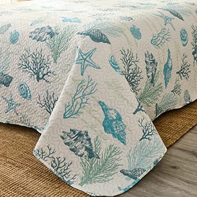 Junsey 3Pcs Ocean Theme Quilts Twin Size Coastal Bedding Set Lightweight Reversible Beach Theme Bedspread Coverlet All Season Home Bedding Decor(Light Blue, Twin) - Image 8