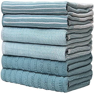 Premium Kitchen Towels (20”x 28”, 6 Pack) | Large Cotton Hand Dish Flat & Terry Towel Highly Absorbent Tea Set with Hanging Loop Aqua - Image 6