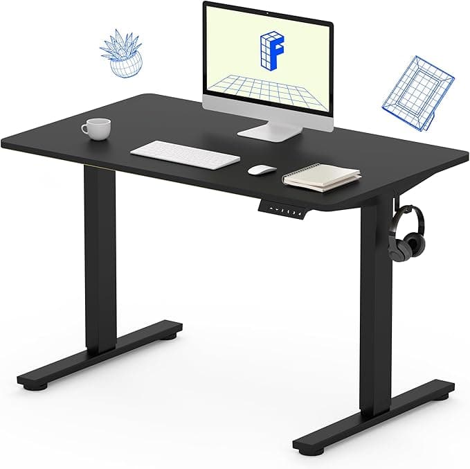 FLEXISPOT Standing Desk, 48" x 24" One-Piece Desktop, Height Adjustable Computer Desk for Home Office, White Frame & Black Top (One Package - Image 1