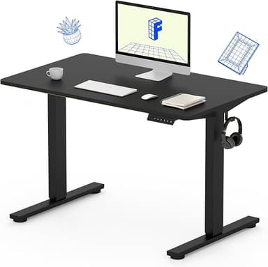 FLEXISPOT Standing Desk, 48" x 24" One-Piece Desktop, Height Adjustable Computer Desk for Home Office, White Frame & Black Top (One Package - Image 1