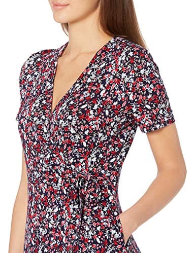 Amazon Essentials Women's Short Sleeve Faux-Wrap Dress, Navy Ditsy Floral, XX-Large - Image 4