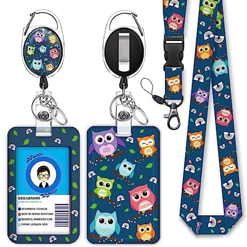 Cute Owl Lanyards for Id Badges, Retractable ID Badge Holder with Detachable Lanyard, Fashionable Badge Reel Heavy Duty with Carabiner Clip, Nurse Teacher Office Gifts - Image 1