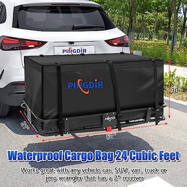 PINGDIR Folding Hitch Mount Cargo Carrier Hitch Rack Basket 60"*21.5"*6" Hauling Weight Capacity of 500 Lbs, Waterproof Cargo Bag 58" 19" 24", with Hitch Stabilizer,Cargo Net and Ratchet Straps - Image 6