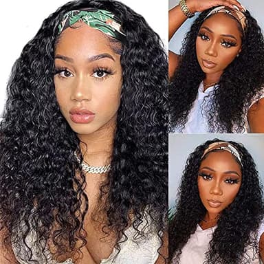 Aiterina 26 Inch Headband Wig Human Hair Deep Wave Headband Wigs for Black Women Virgin Human Hair Headband Wig Glueless Curly Headband Wig Human Hair Natural Color - Image 4
