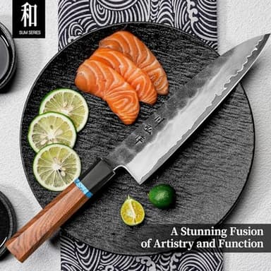 KAWAHIRO Japanese Chef Knife, 210mm Black Forged VG10 Kitchen Knife, Handcrafted Professional Chefs Knife with Ergonomic Handle, Perfect Birthday Gifts for Men Women, Luxury Gift Wood Box - Image 2