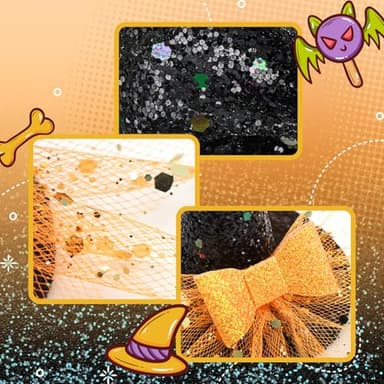 YanJie Halloween Headband for Infants Mini Witches Hat Glitter Nylon Headbands 3'' Witch Hats with Orange Baby Bow Stretchy Head Band for Baby Girls - Image 5