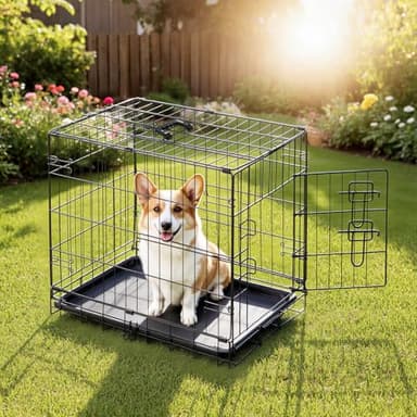 DUMOS Dog Crate, 30 Inch Medium Single Door Dog Cage with Divider Panel and Plastic Leak-Proof Pan Tray, Folding Metal Wire Pet Kennel for Indoor, Outdoor, Travel - Image 4