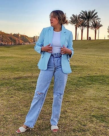 LookbookStore Women Work Blazer Jacket Casual Notched Lapel Plus Size Blazer Jacket Suit Womens Blazers for Work Professional Suit Jackets for Women XXL Airy Blue Size 20 22 - Image 6